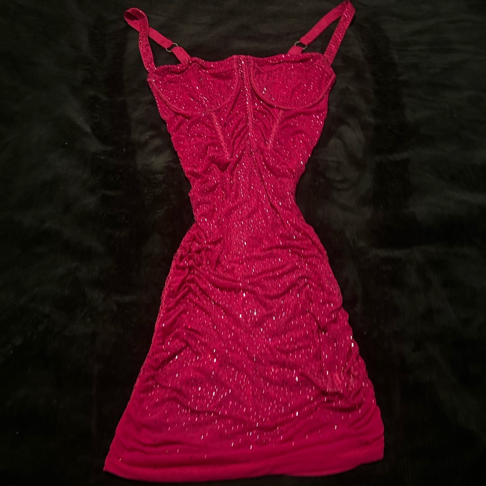 Sparkling Hot Pink Corset Body Con Lingerie Dress